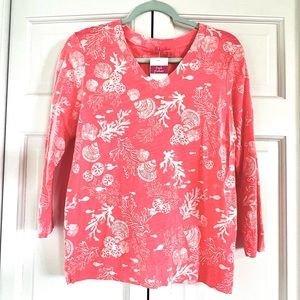 Fresh Produce White Sands 3/4 Sleeve Coral Top